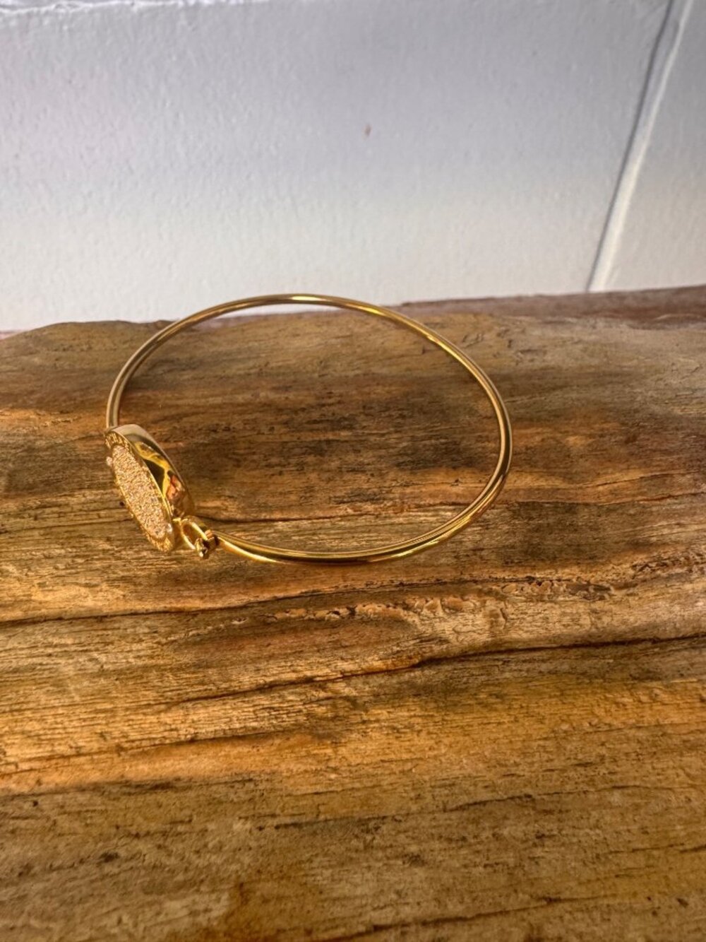 Michael Kors Gold Tone Pavé Crystal Logo Medallion Hinged Bangle Bracelet - Picture 6 of 7